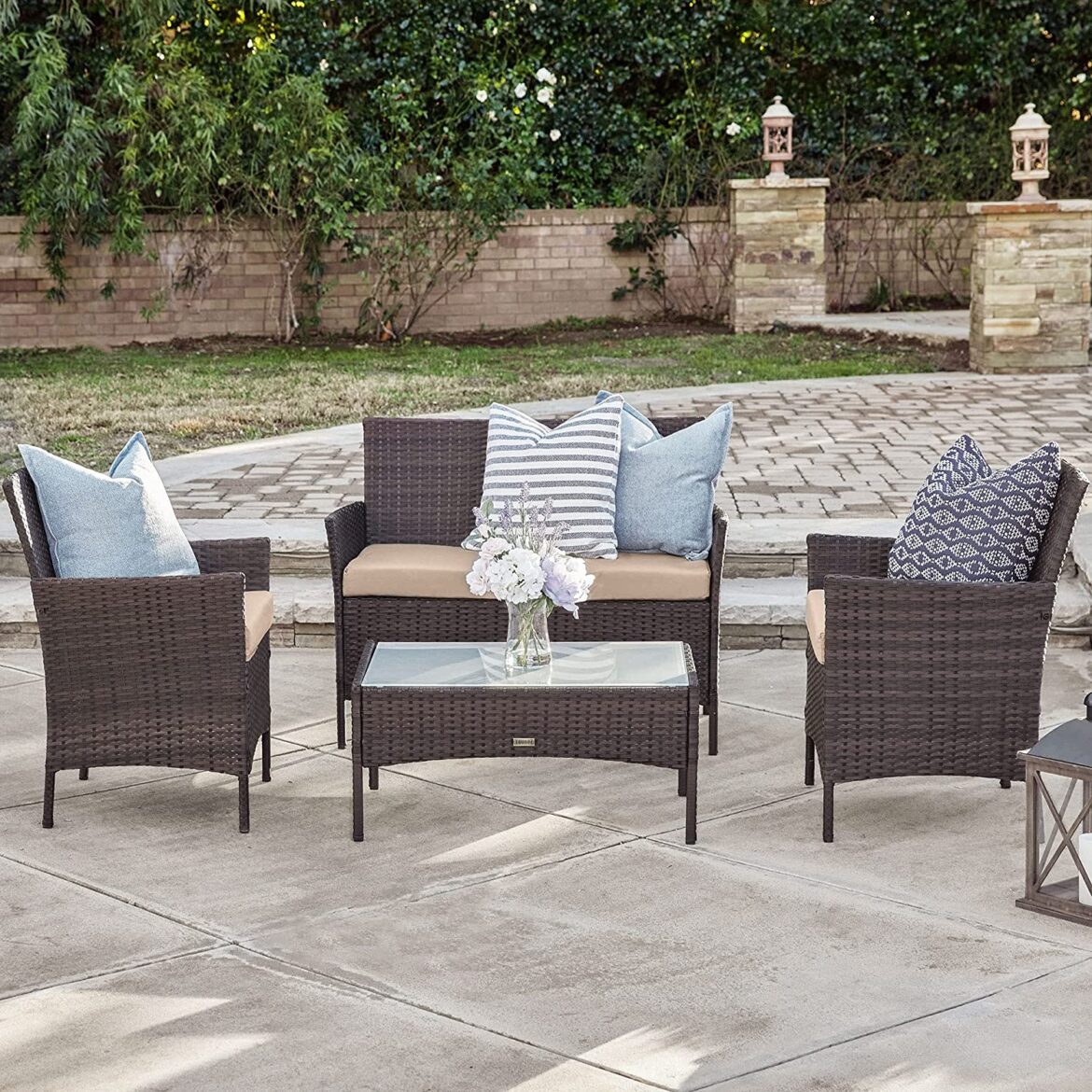 FDW Wicker 4 Piece Outdoor Patio Furniture Set Kitchen50