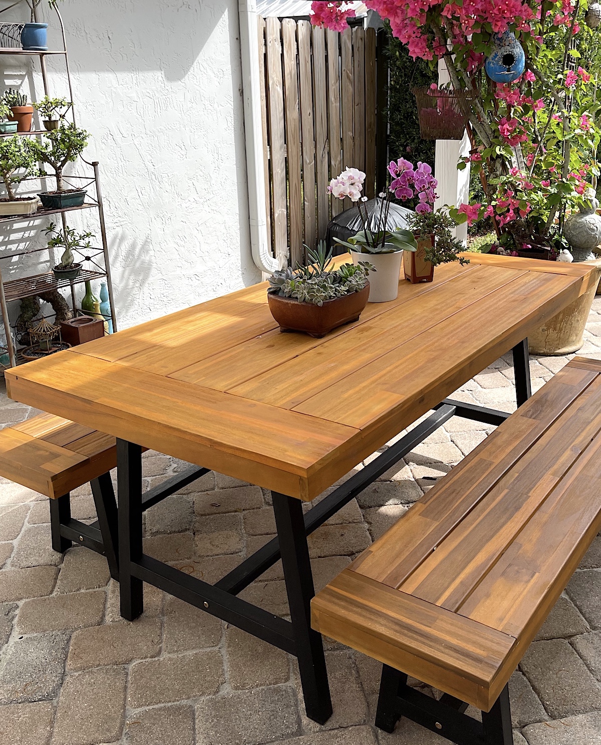 PHI VILLA Outdoor Patio Wood Dining Table Bench Set - Kitchen50