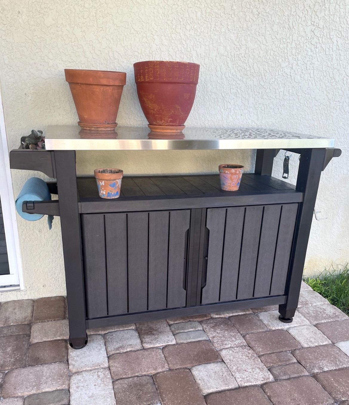 Keter Unity Outdoor Kitchen Table Storage Cabinet Bar Cart BBQ ...